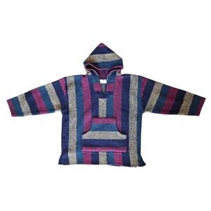 Free People Colorful Recycled Yarn Aztec Boho Hooded Poncho Hippie Festival